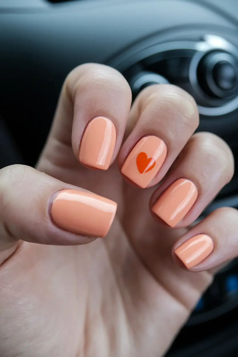 short acrylic nails for summer 2025 Peachy Heartbeat Minimalism