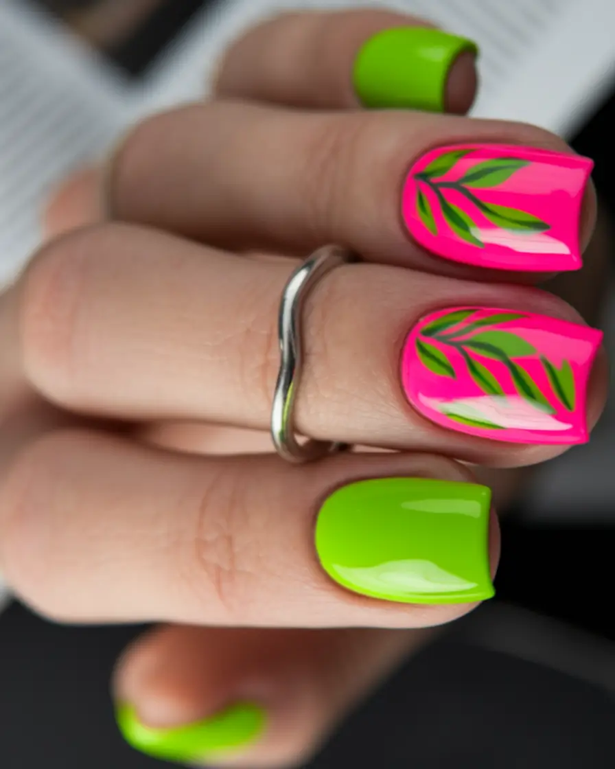 short acrylic nails for summer 2025 Neon Jungle Fever