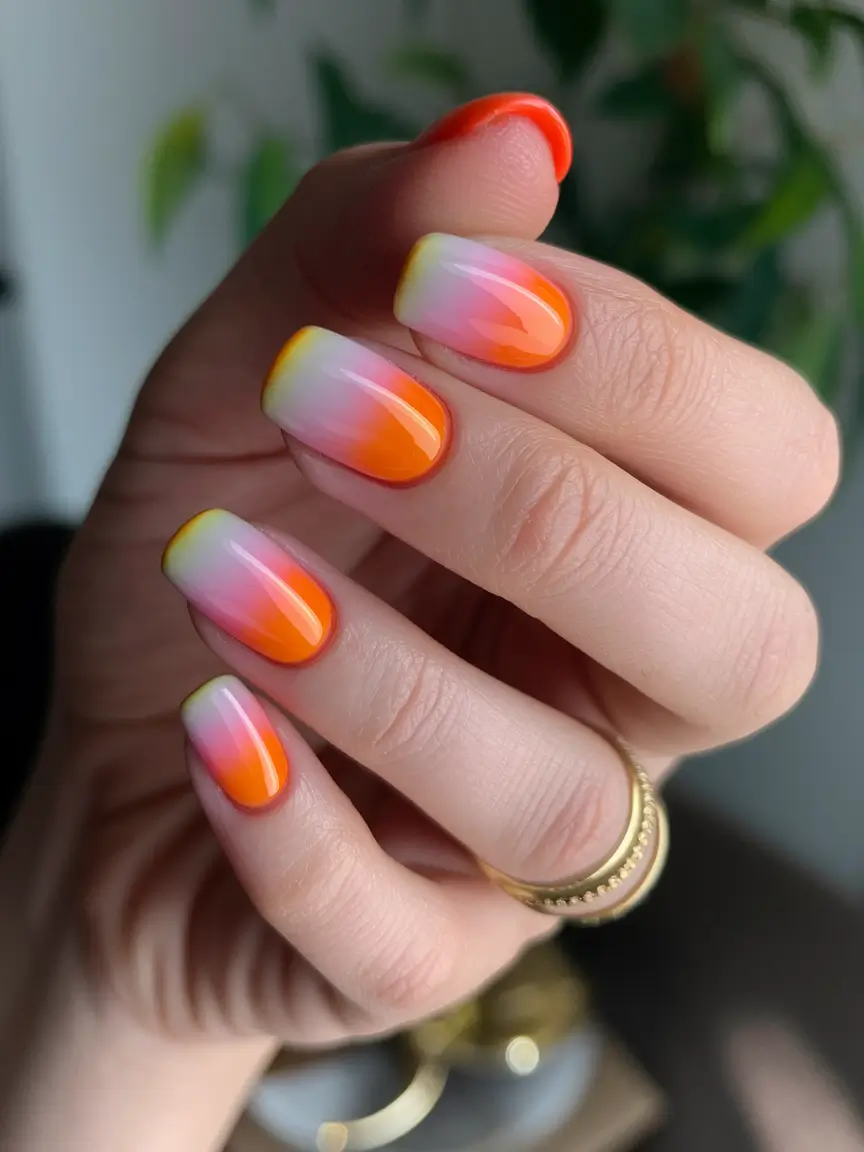 short acrylic nails for summer 2025 Sunset Sherbet Fade