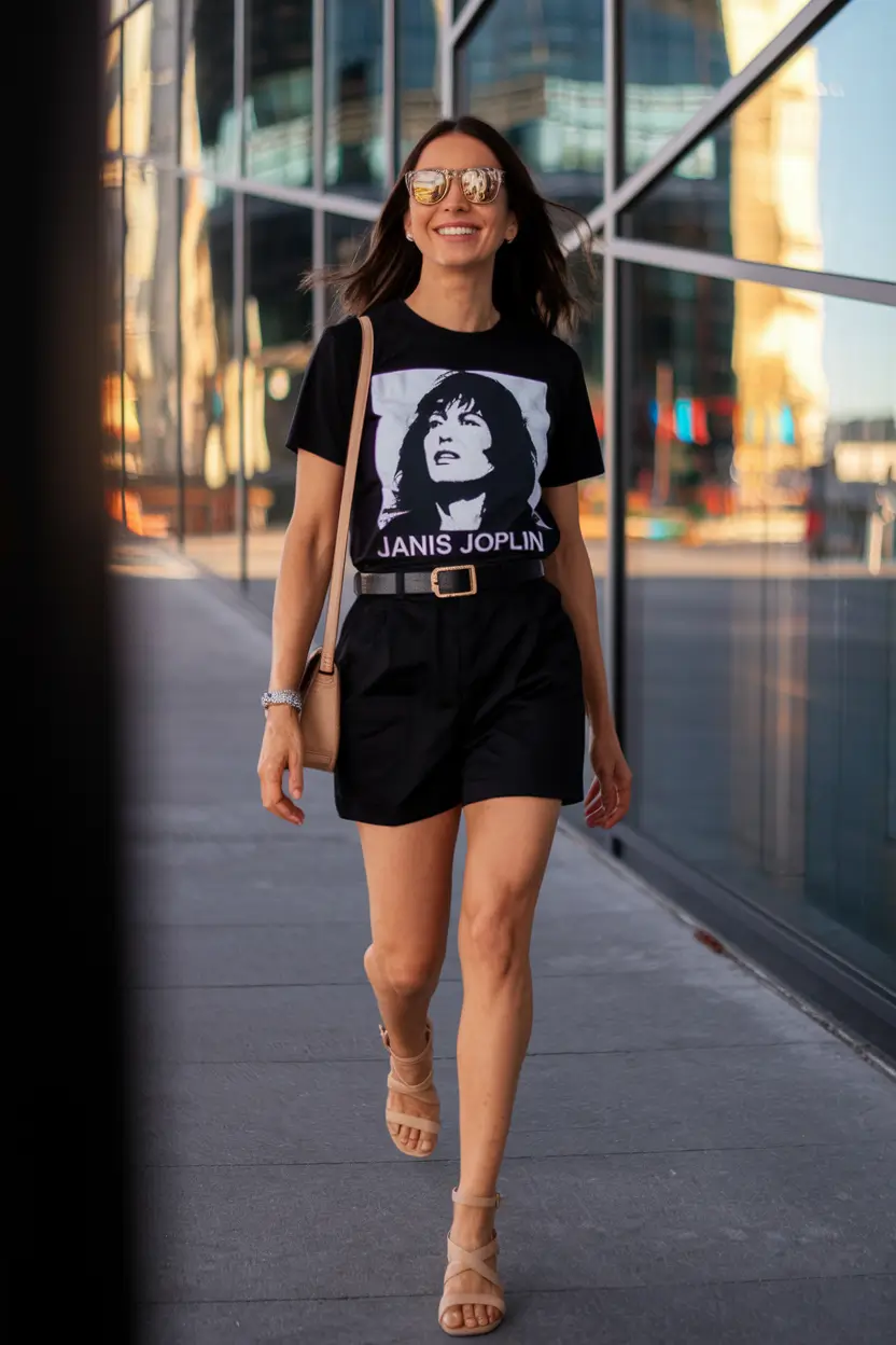 end of summer outfits casual comfy Retro Graphic Tees and Smart Shorts