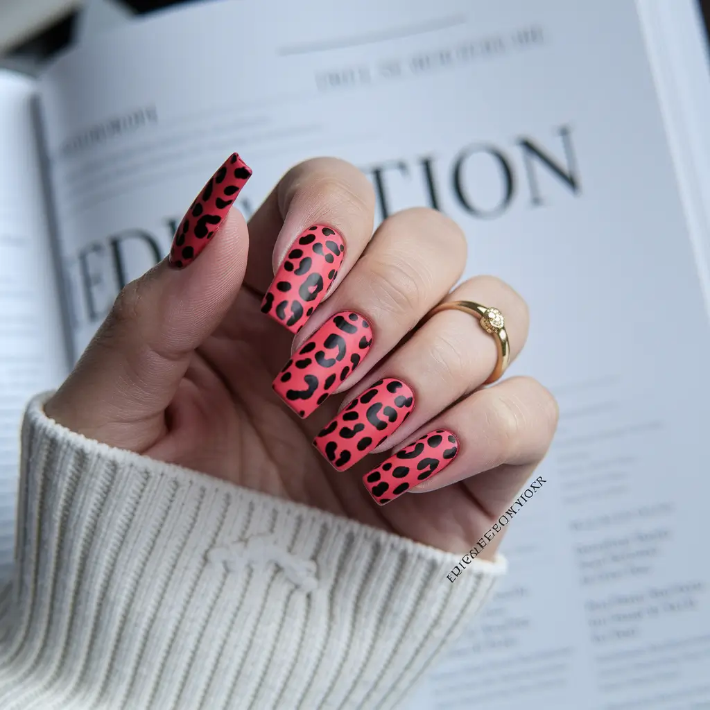 summer red nail ideas 2025+Fierce and Matte Leopard