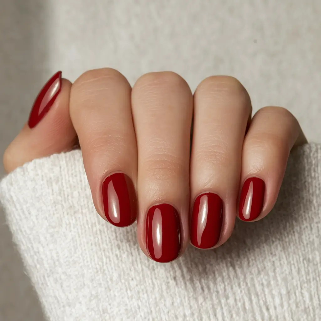 summer red nail ideas 2025+Short and Sophisticated in Burgundy Red