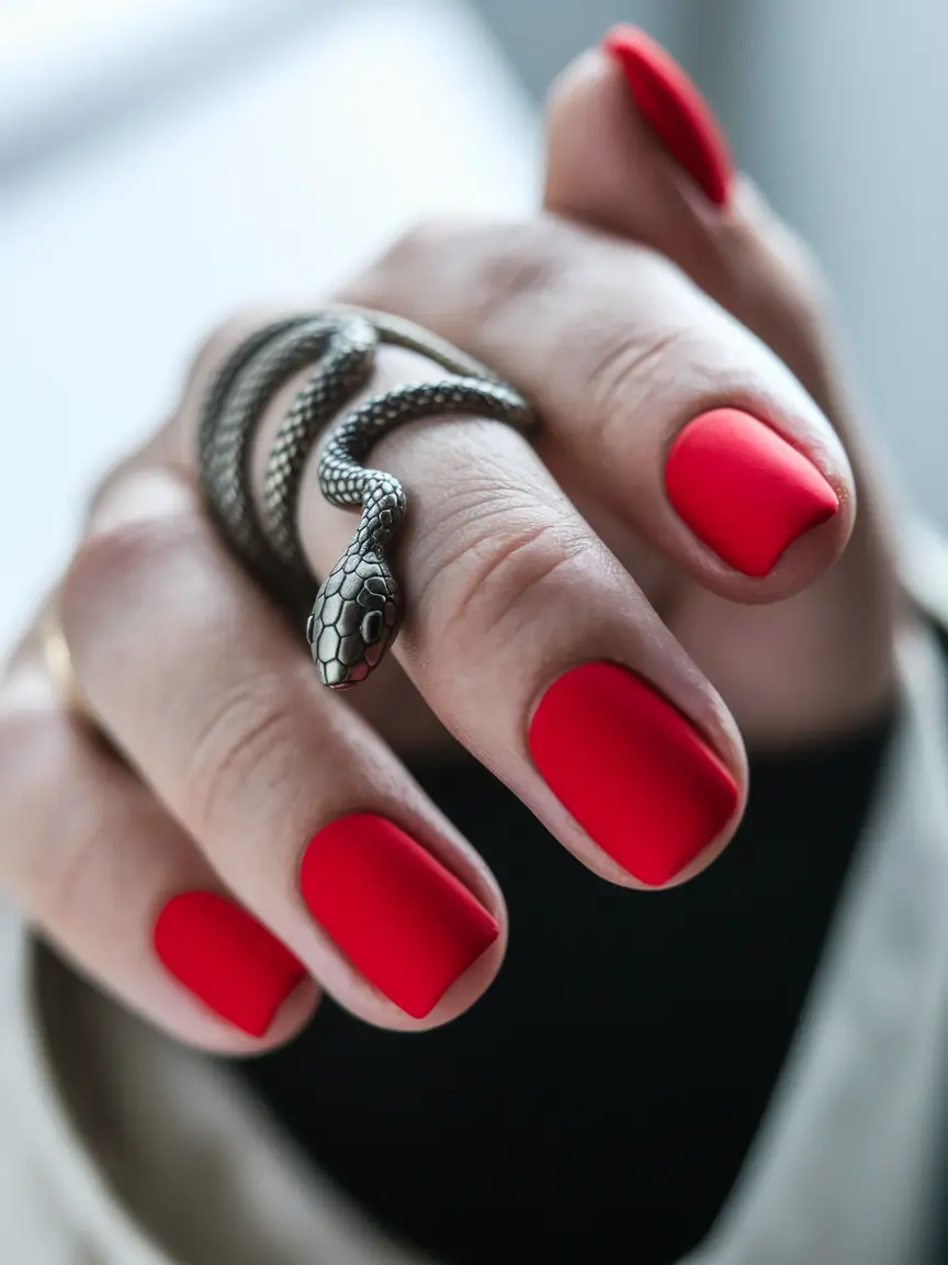 summer red nail ideas 2025+Vivid Matte Red for the Bold Type