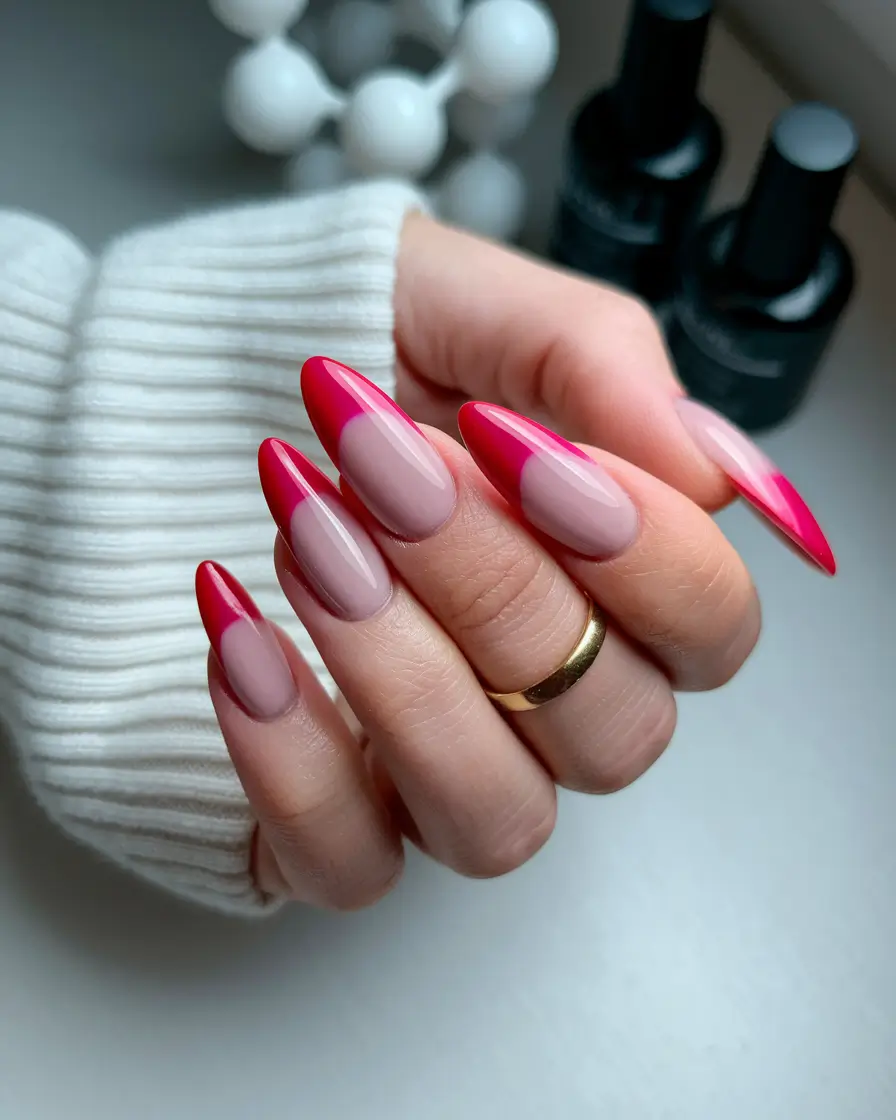 summer red nail ideas 2025+Negative Space Pink-Red French