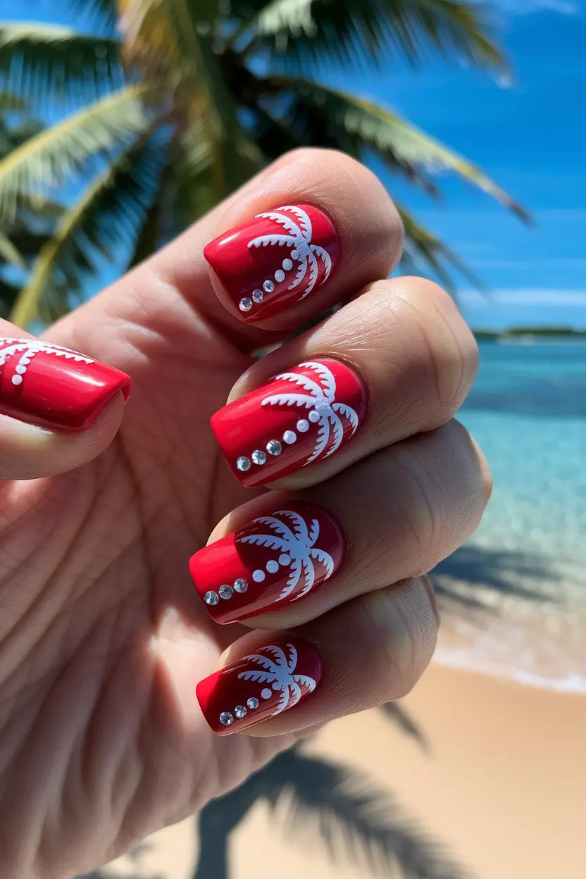 summer red nail ideas 2025+Island Vibes in Crystal Palm