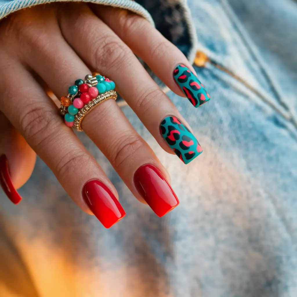 summer red nail ideas 2025+Wild Chic for a Hot Summer