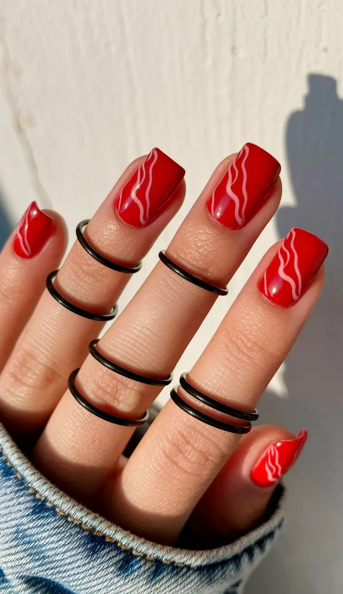 summer red nail ideas 2025+Minimalist Waves with Attitude