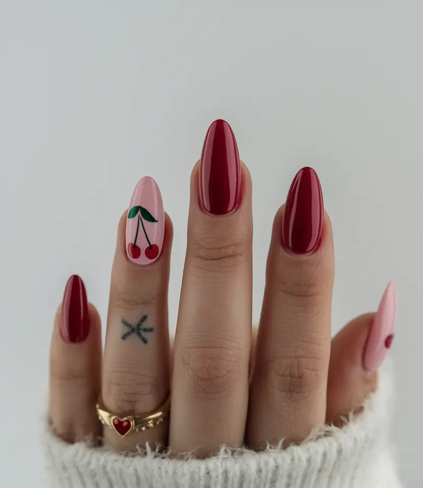 summer red nail ideas 2025+Cherry Sweet Summer Pop