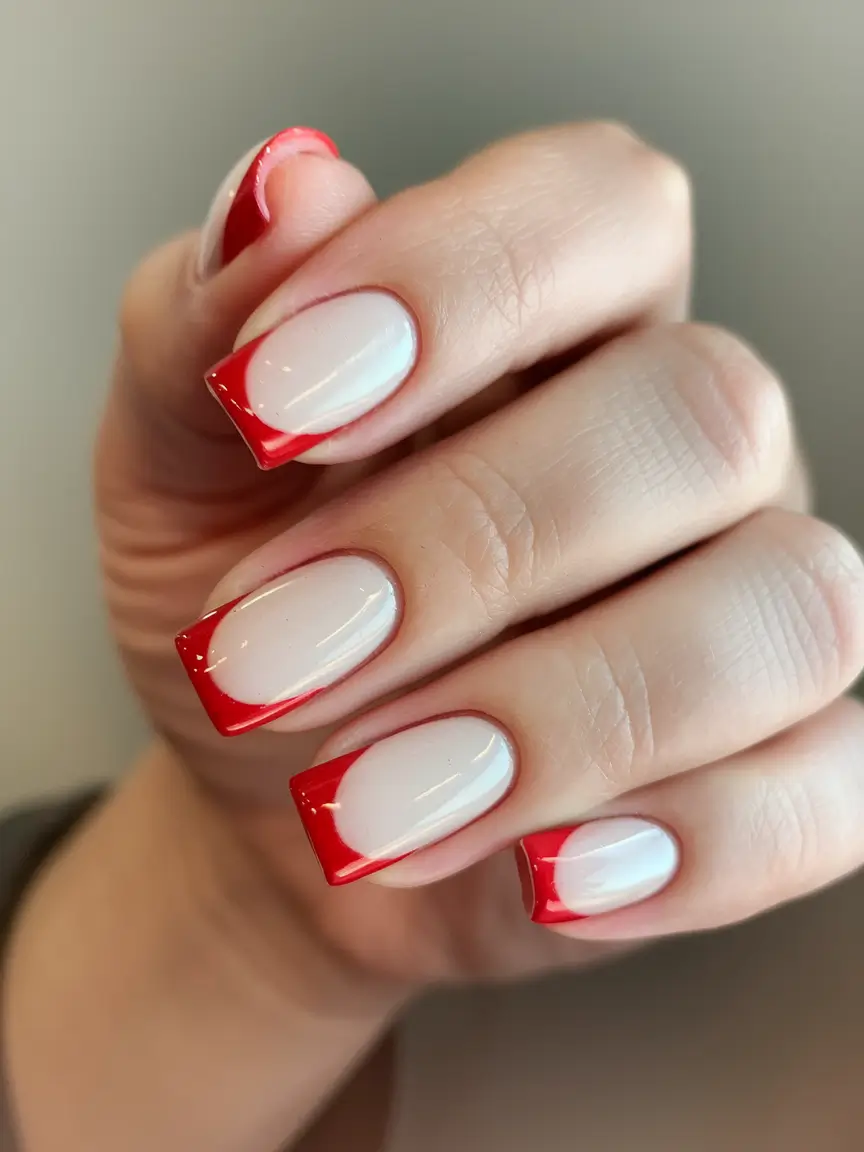 summer red nail ideas 2025+Retro Red French Twist