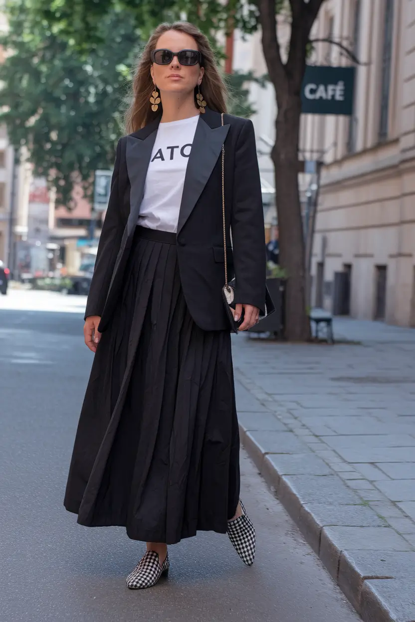 summer to fall transition outfits Black-on-Black with a Statement Tee Twist
