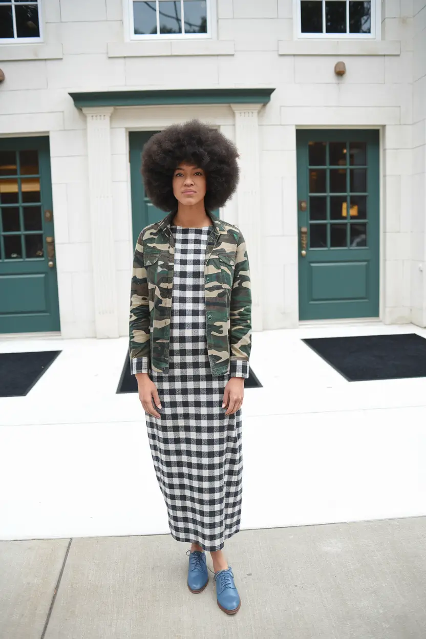 summer to fall transition outfits – Clash It On: Gingham Meets Camo