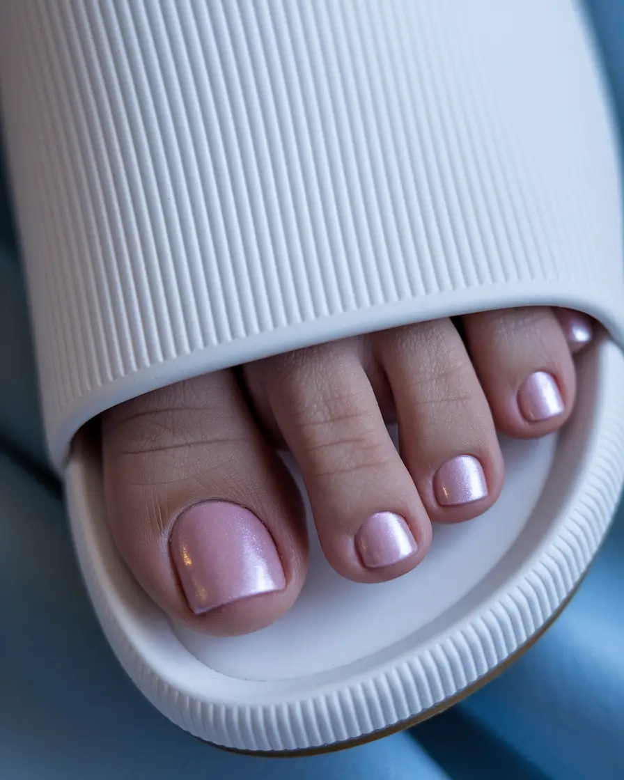 august toe nails 2025 Soft Pearl Pink for a Clean Summer Glow