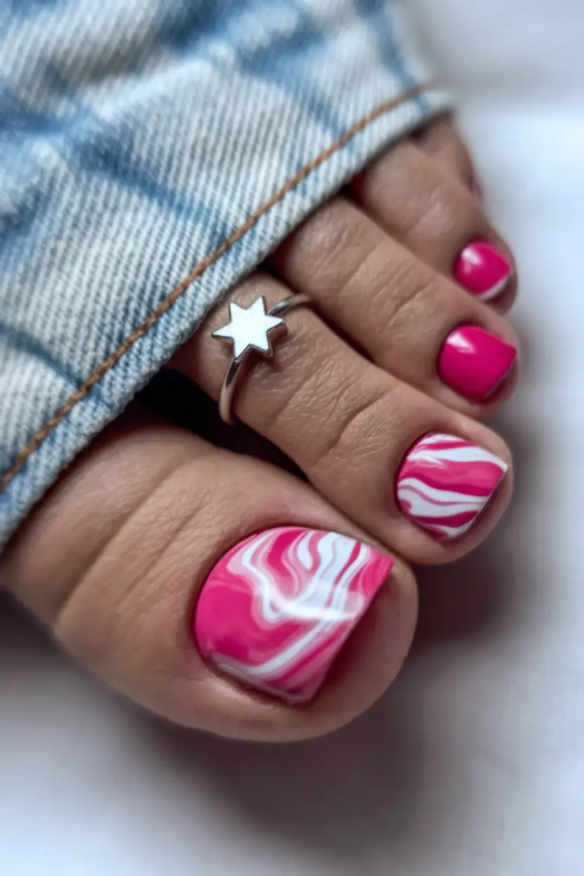 august toe nails designs Cotton Candy Swirl Meets Hot Pink Energy