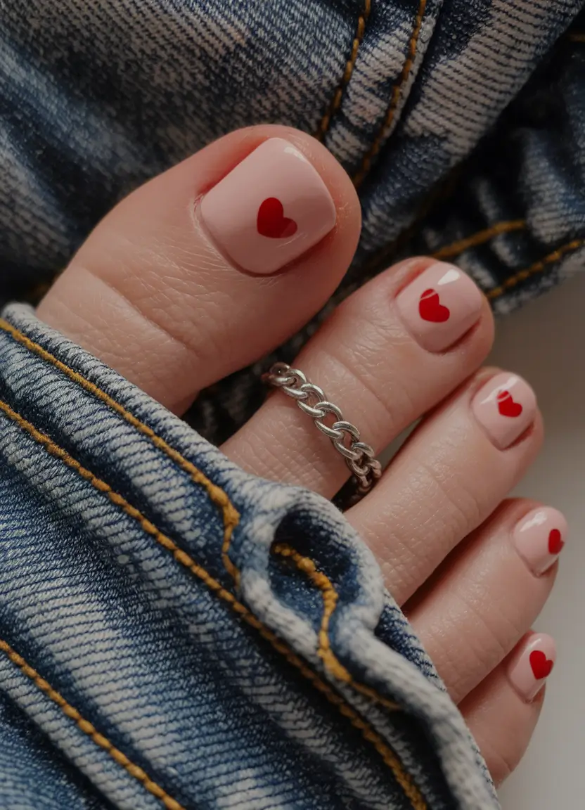 august toe nails designs Mini Red Hearts for Maximum Charm
