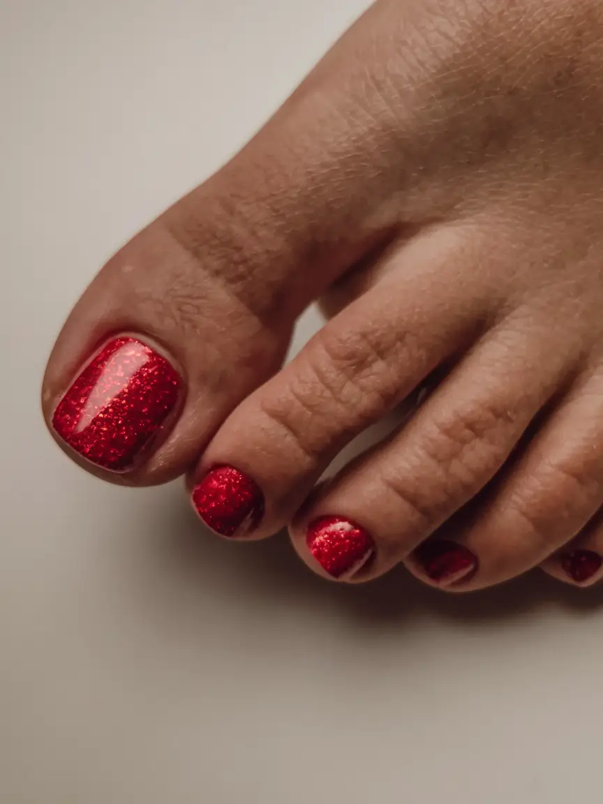 august toe nails colors Ruby Glitter Glam
