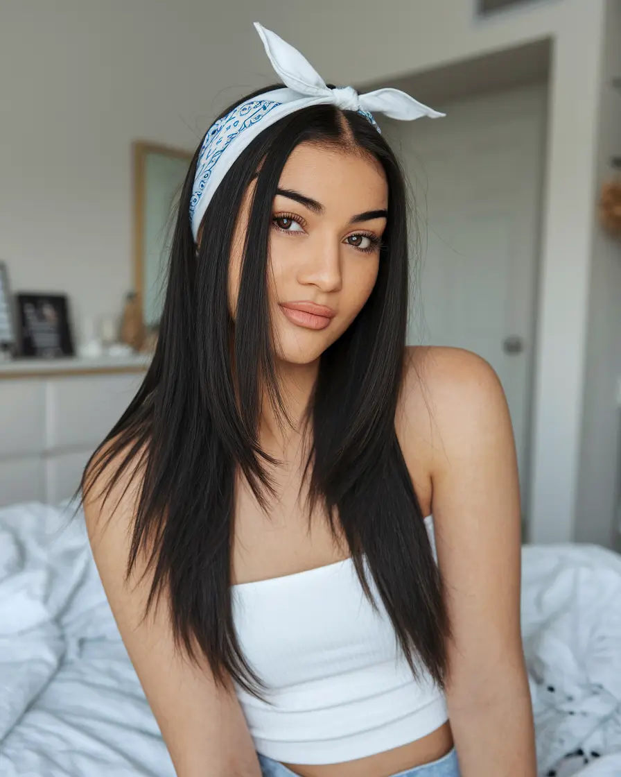 end of summer hairstyles long hair bandana