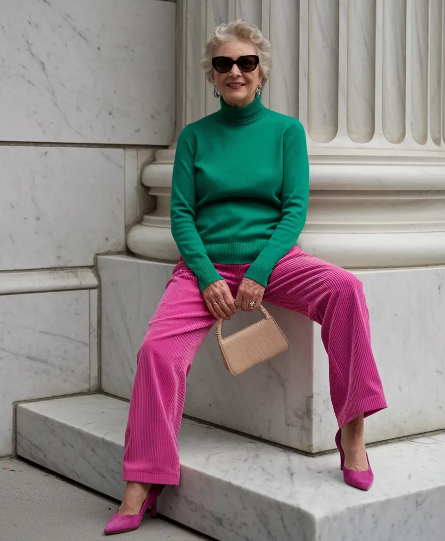 fall outfits for women over 40 classy Color Clash Done Right: Green and Hot Pink