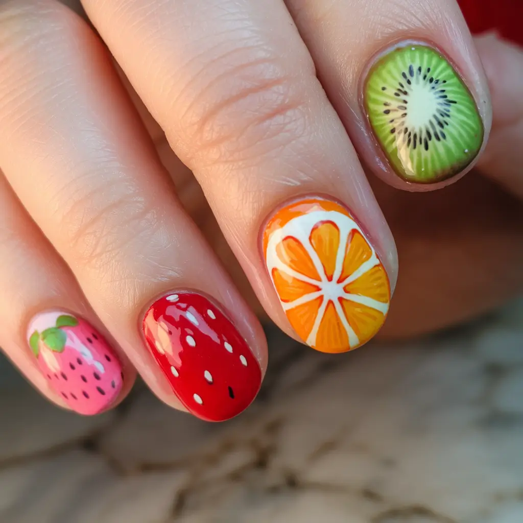tropical fruit nails Juicy Mixed Fruit Design for a Playful Punch