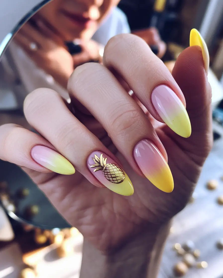 tropical fruit nails Golden Pineapple Dreams on Pastel Ombre