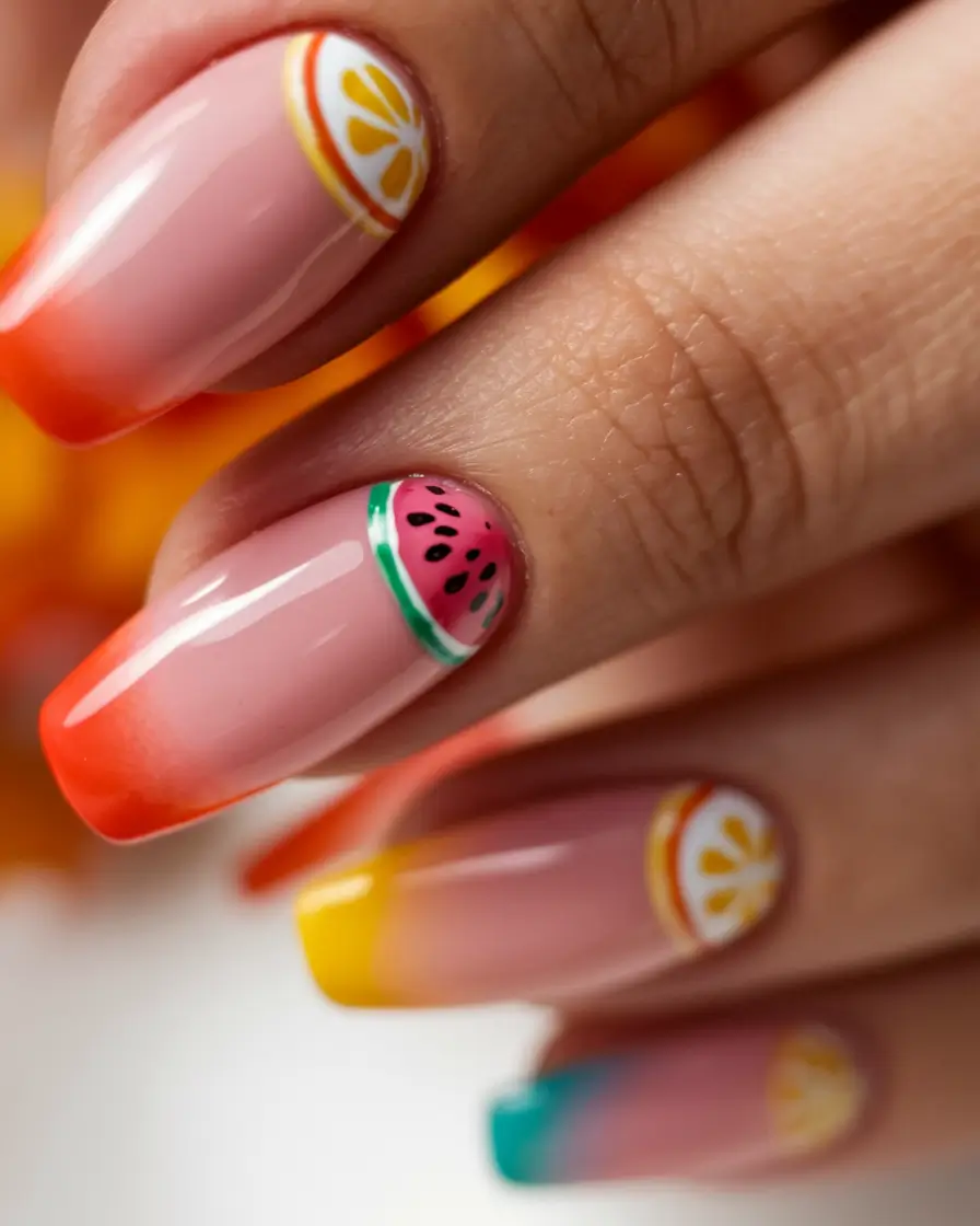 tropical fruit nails Sunset Ombré With Juicy Borders