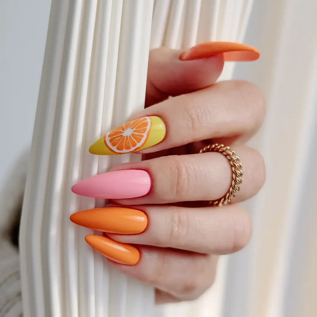 tropical fruit nails Sunset Citrus Ombré With a Slice of Summer
