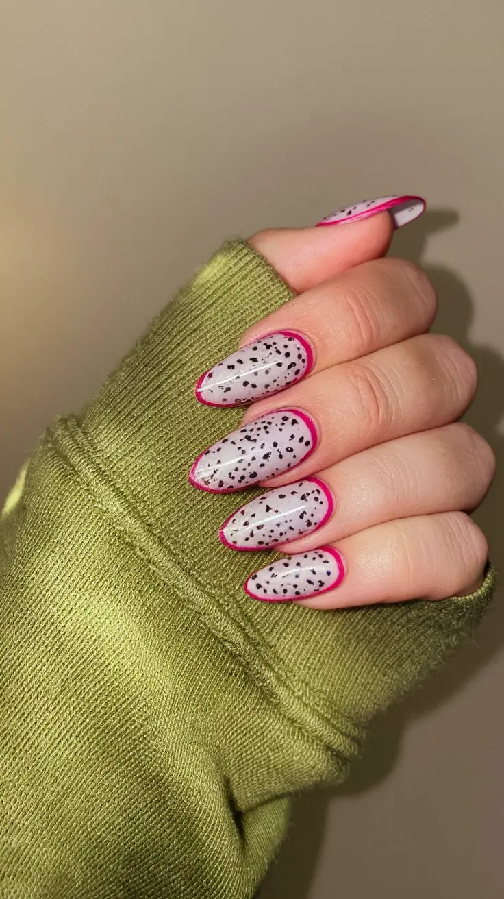 tropical fruit nails Dragonfruit Speckle With Pink Edge Lining
