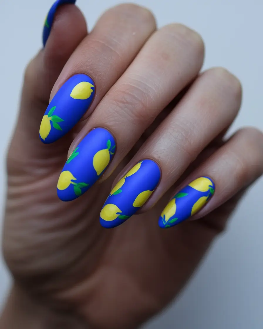 tropical fruit nails Matte Blue Lemons for a Coastal Italian Statement