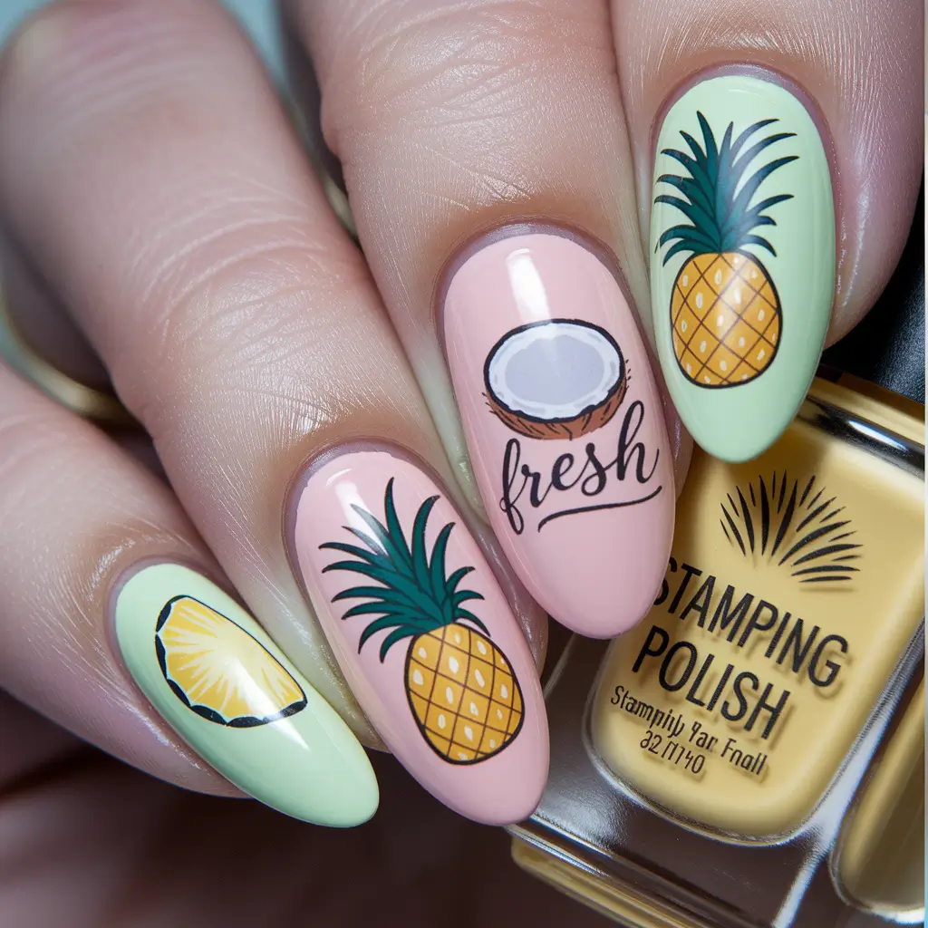 tropical fruit nails Pineapple & Coconut Pop-Art Tropical Mix