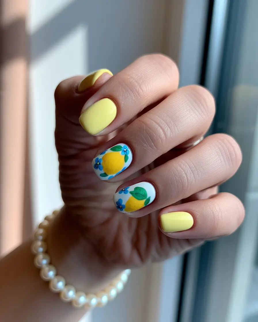 tropical fruit nails Lemon Bloom Nails With Mediterranean Charm