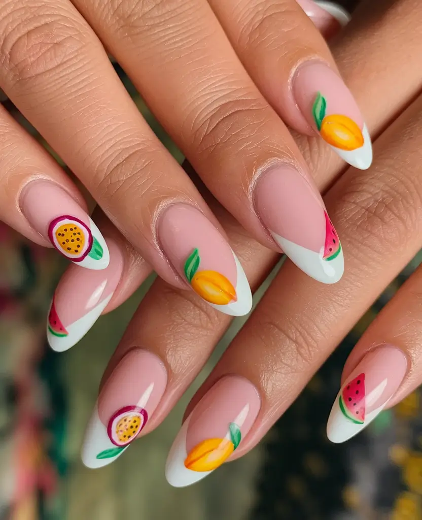 tropical fruit nails French Tips With a Fruity Twist