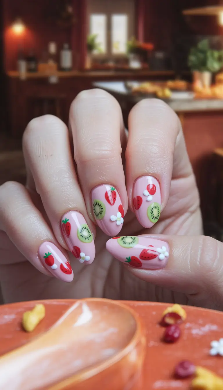 tropical fruit nails Strawberry Kiwi Picnic With a Touch of Charm