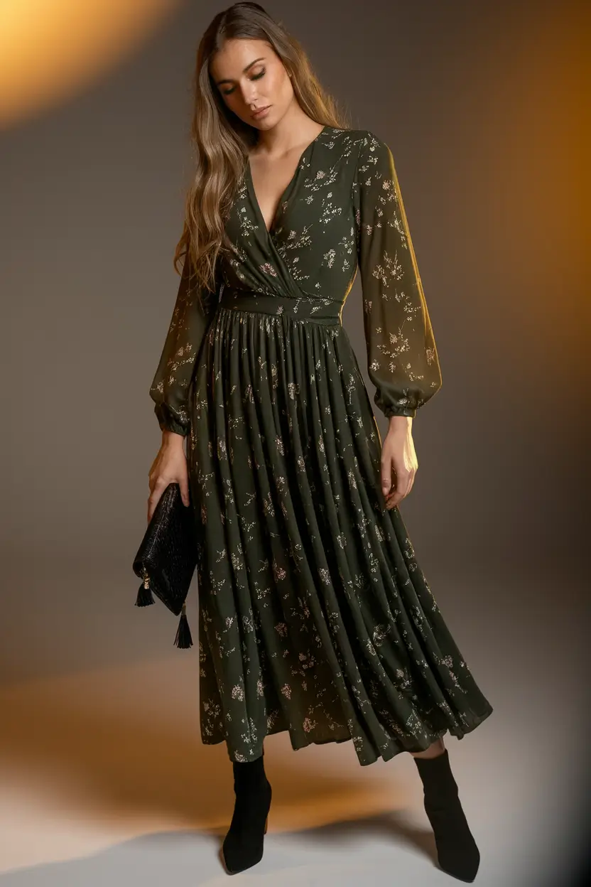 fall-wedding-guest-dress-casual+Olive Florals with Whisper-Light Layers