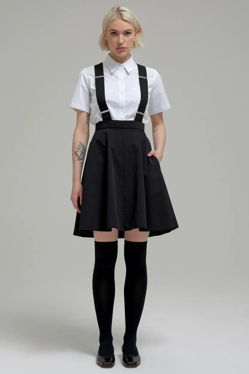 first day of school outfits uniform Sharp Suspender Chic for Hallway Impact