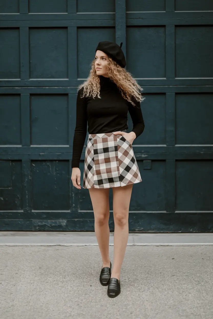 first day of school outfits elegant Beret & Checkered Confidence