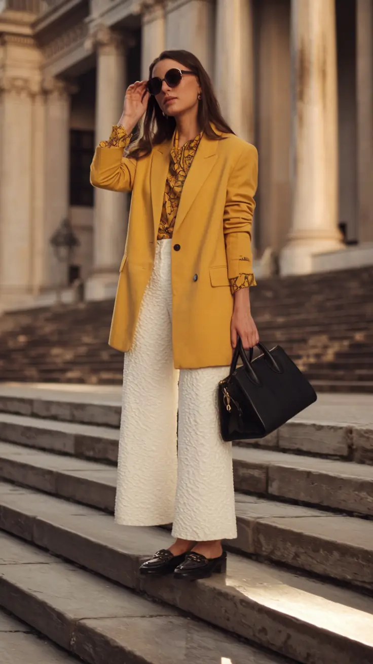 autumn outfits Effortless Power in Yellow and Cream