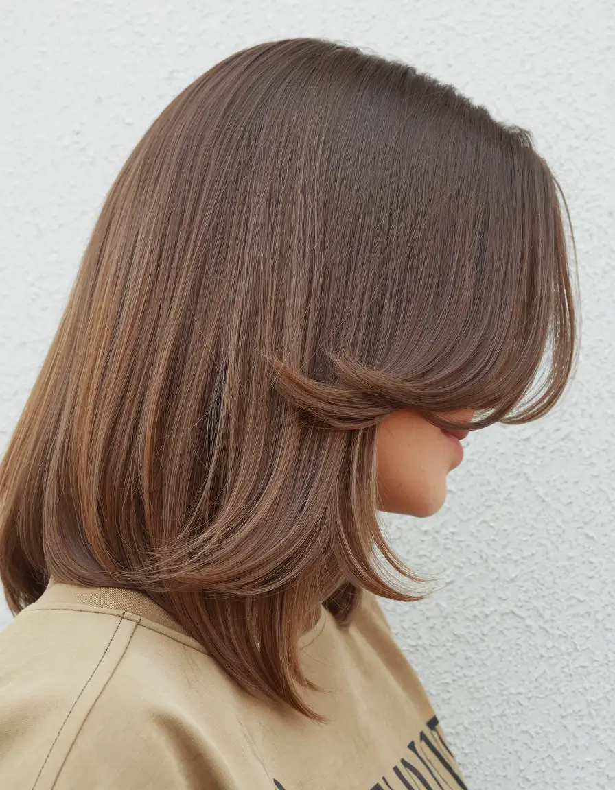 fall brown hair color soft cinnamon flip with layered warmth