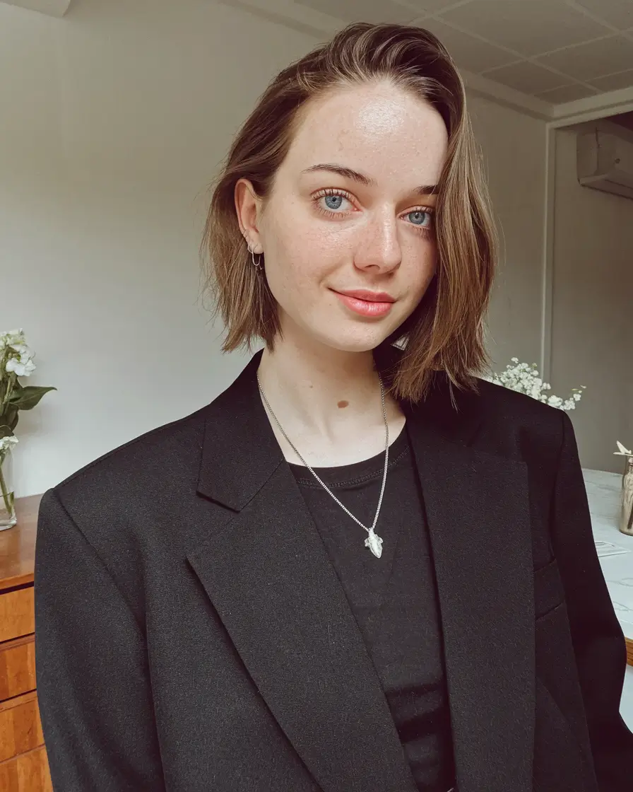 fall brown hair color french brown tousled bob