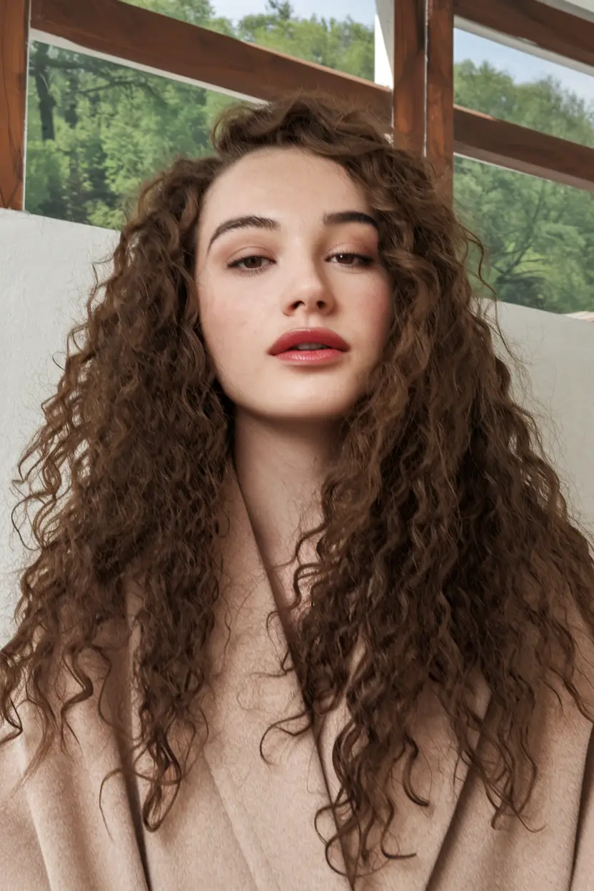 fall brown hair color balayage+Natural Curls with Soft Golden Highlights