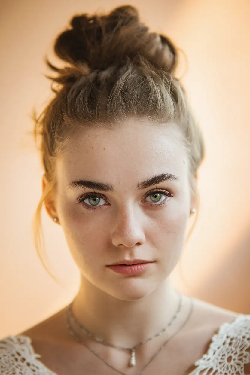 fall brown hair color messy bun with natural brunette undertones