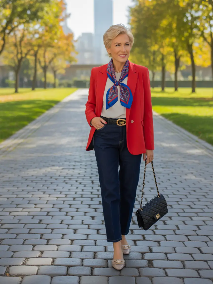 fall fashion for women over 60 outfits casual Powerful Pop of Color with Polished Details