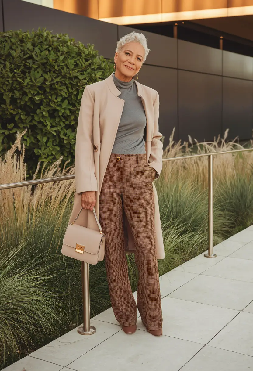 outfits for women over 60 fall Soft Neutrals and Luxe Layers