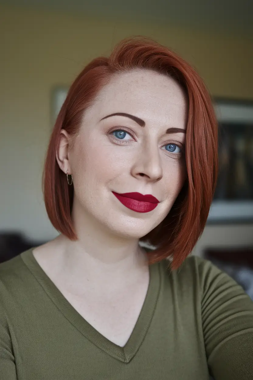 fall hair colors for cool skin tones Copper Cinnamon Bob with Side Part