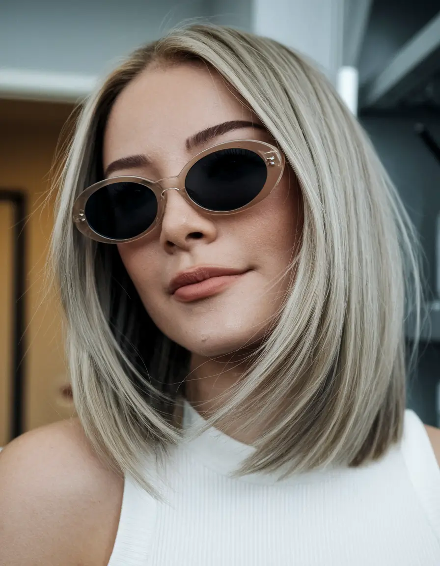 fall hair colors for cool skin tones Platinum Beige Lob with Root Shadow
