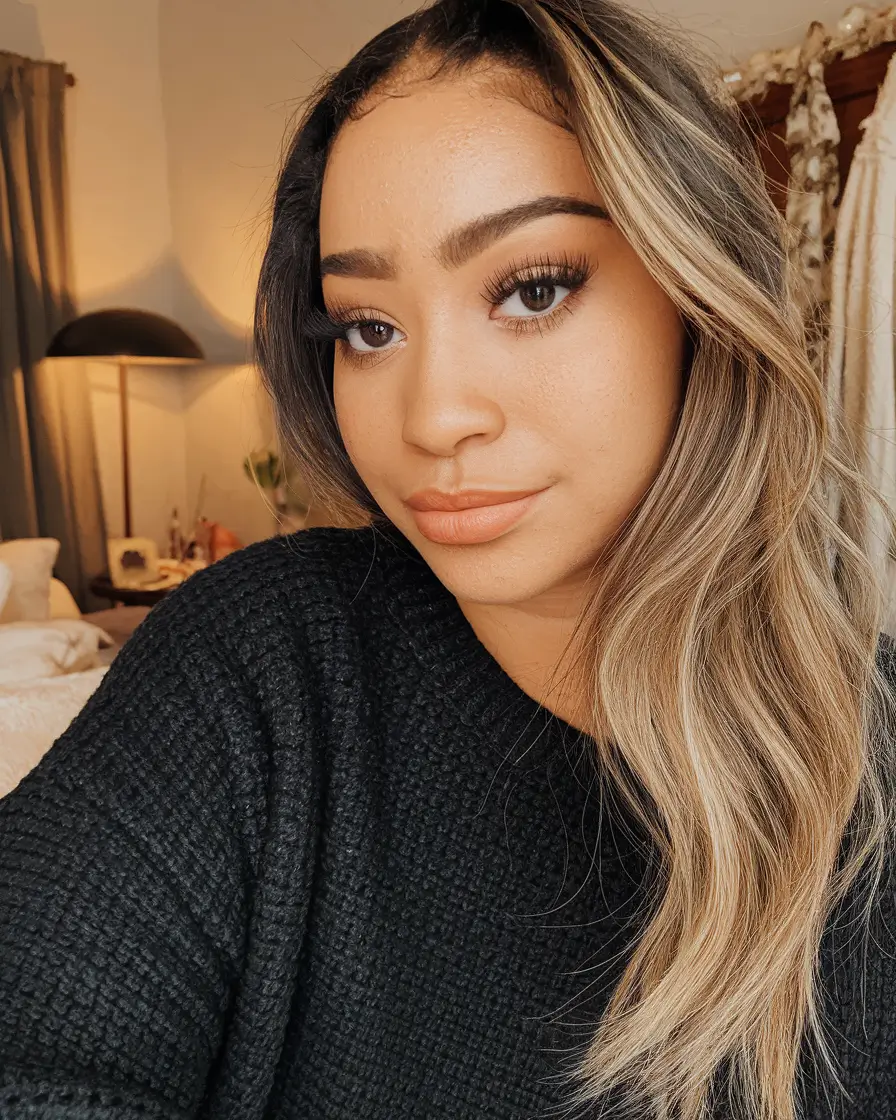 fall hair color for warm skin tone Caramel Ribbons with Root Depth