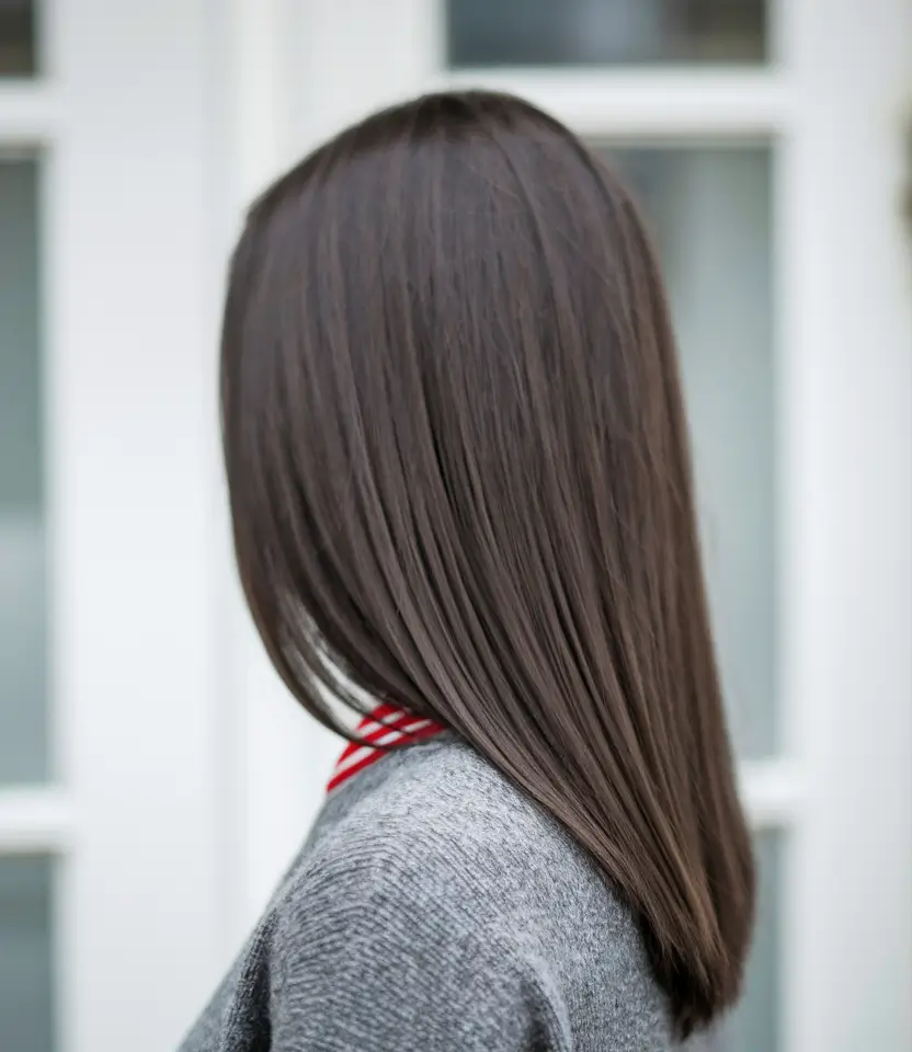 2025 straight hair Glossy Straight Layers with a Quiet Drama