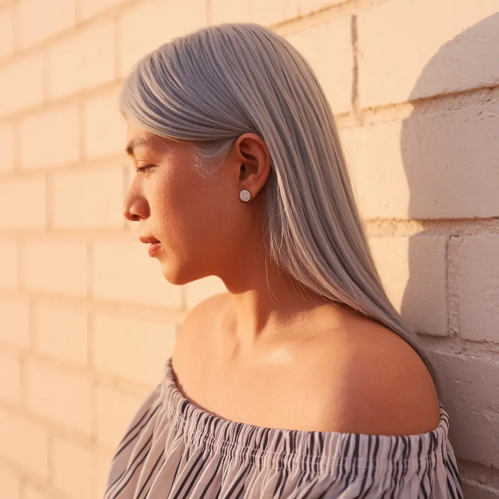 long hair 2025 Sleek and Silver in the Sunset Glow