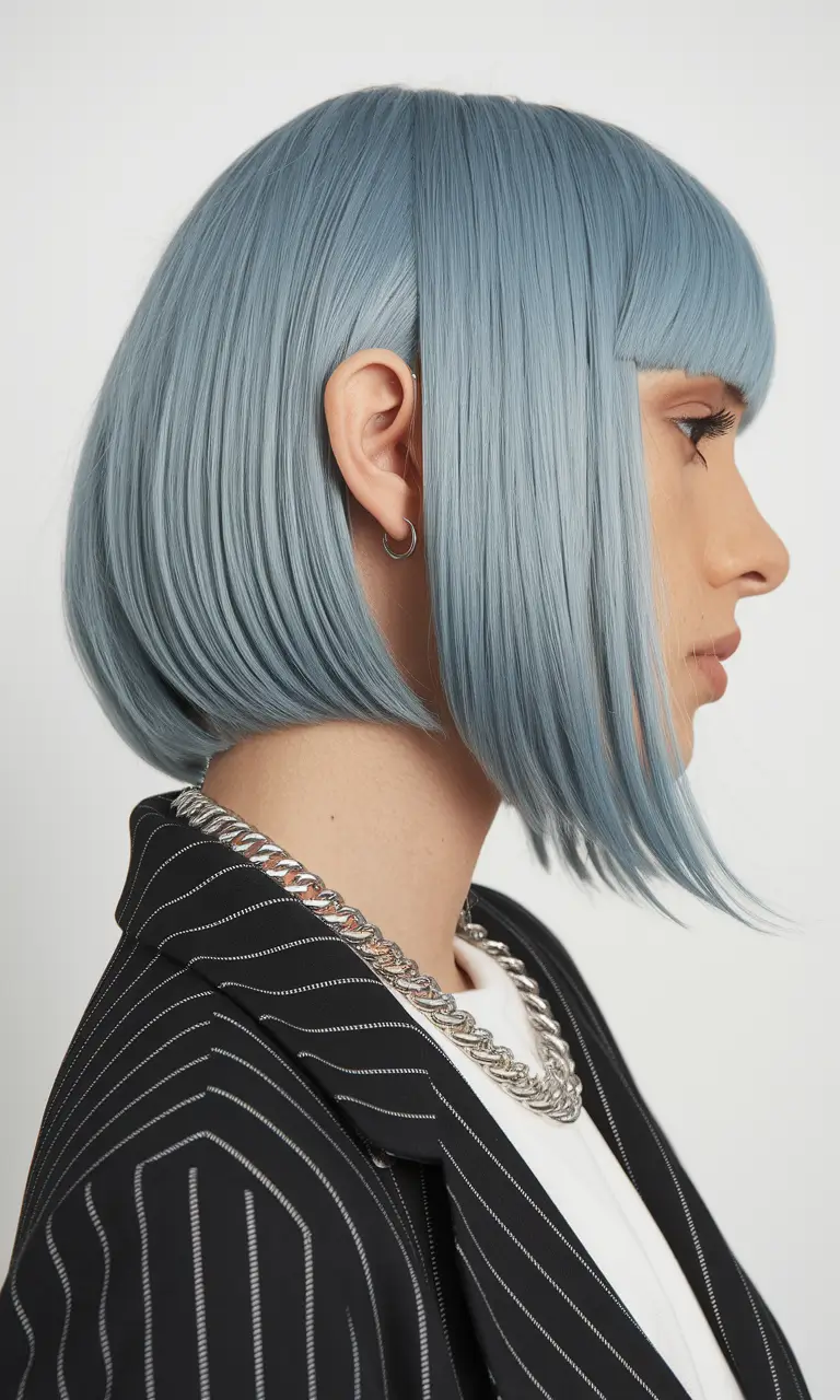 fall haircuts 2025 short Precision Bob in Powder Blue Ice