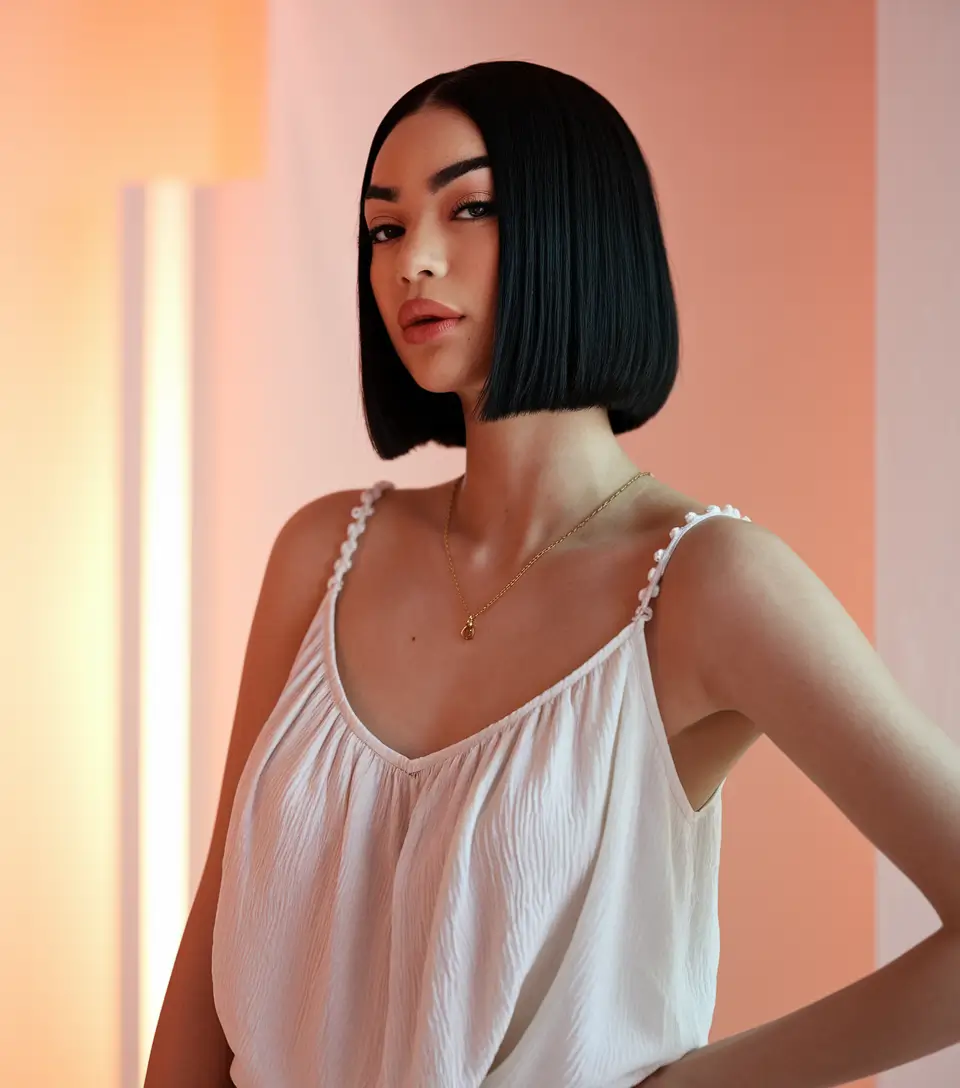 2025 straight hair Blunt Black Bob with Precision