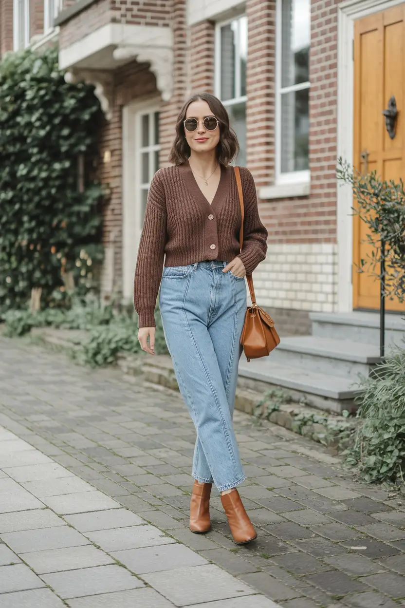 september outfits casual fall Retro Cardigan with Urban Sweetness