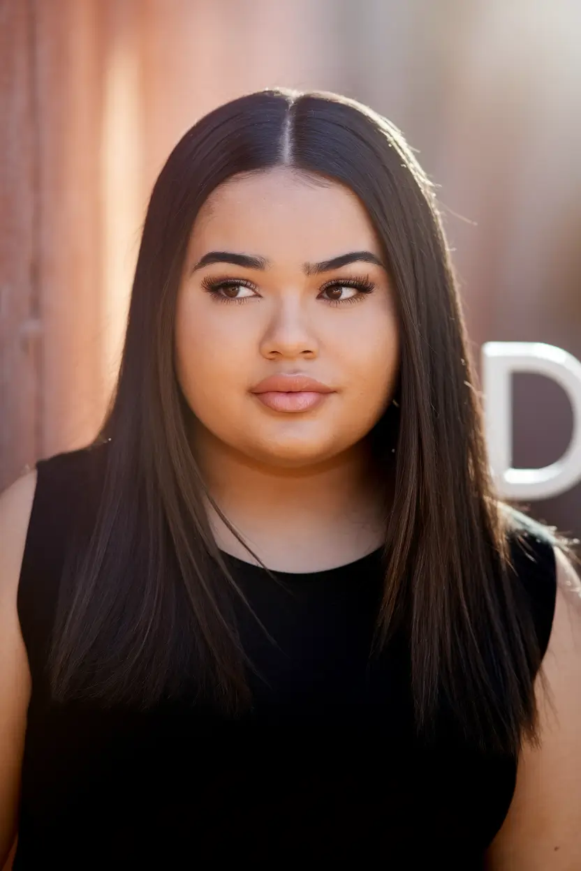 Fall haircut plus size women Sleek and Straight With Center Part Elegance